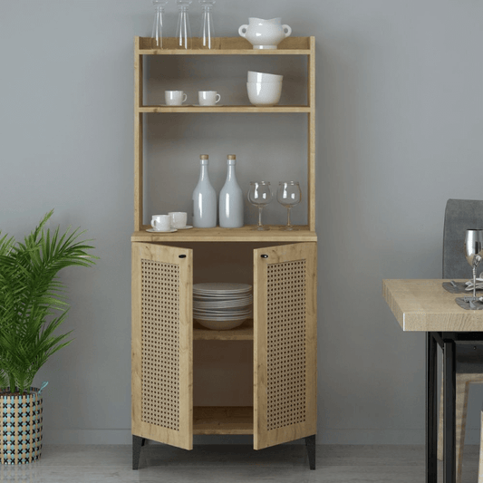 Buffet haut Zanne avec 2 portes en chêne et compartiments ouverts