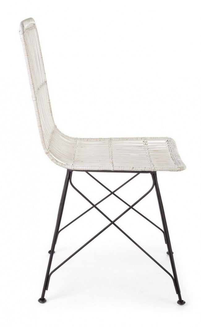 Chaise de style contemporain en acier et kubu blanc LUCILA 45x55x h85 cm