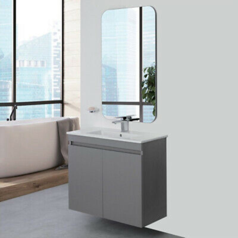 Composition de salle de bain suspendue SLIM Ligne Pastel, coloris Gris Moyen 80x37x h69 cm