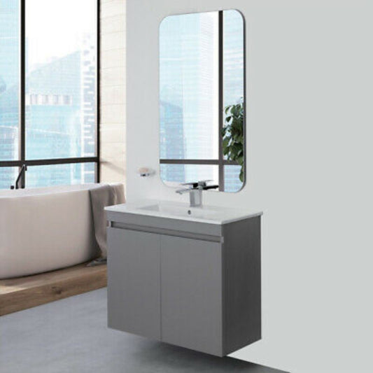 Composition de salle de bain suspendue SLIM Ligne Pastel, coloris Gris Moyen 80x37x h69 cm