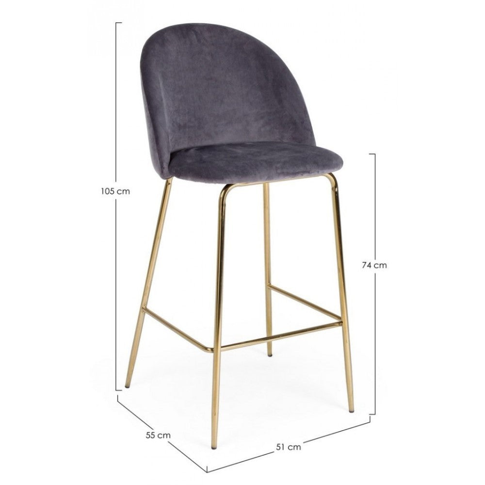 Tabouret Bar Carry design contemporain en velours gris foncé