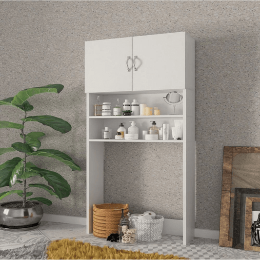 Meuble pour machine à laver avec portes et étagères blanches
