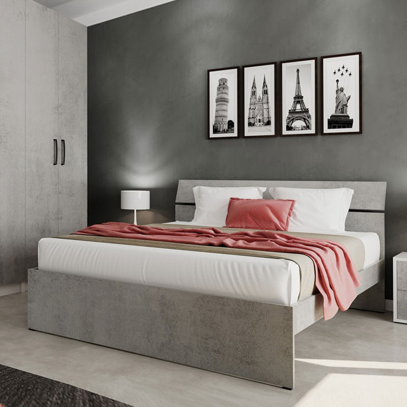 Lit double pour chambre couleur gris béton 200x171xH 98 cm