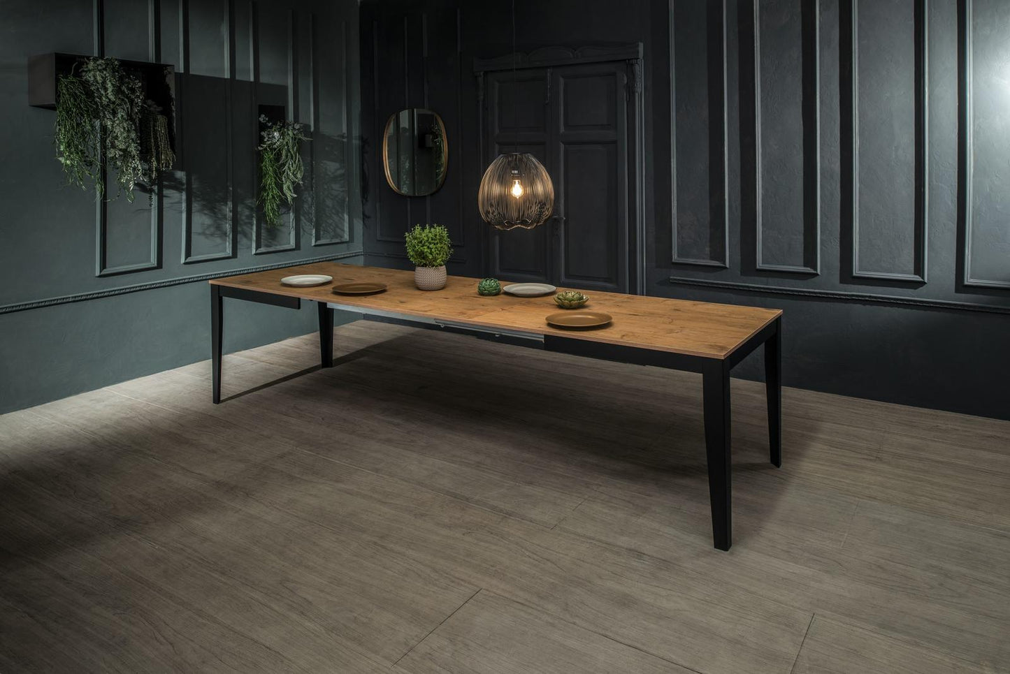 Table extensible chêne noir 90 cm x 156- 316 cm H. 76 cm