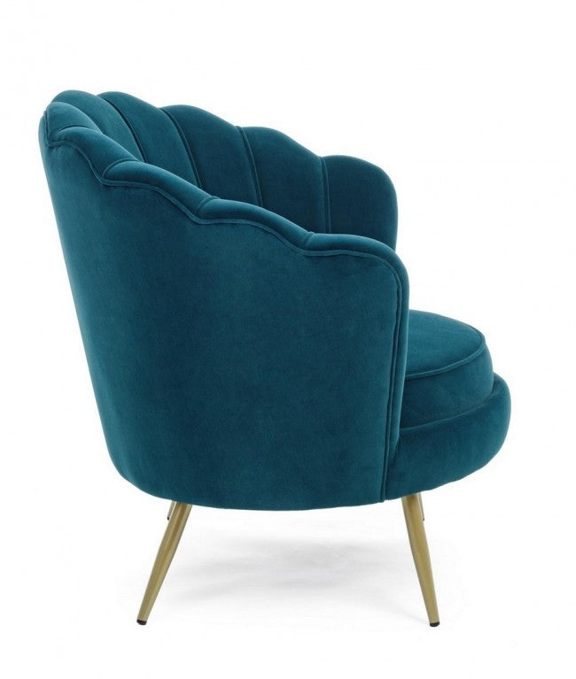 Fauteuil rétro vintage en velours bleu paon 80 x 76 x 84 h cm