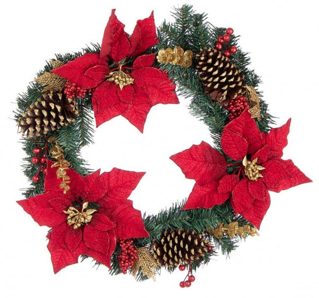 4x Couronne Josie Poinsettia Rouge D55