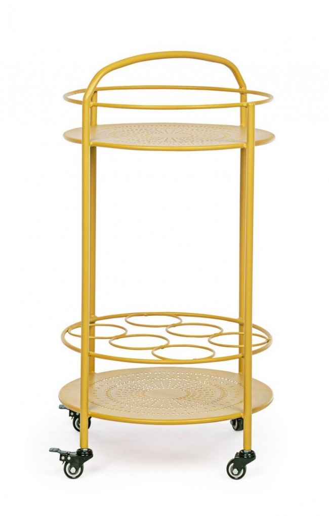 Chariot à bouteilles en acier Ocre Jaune