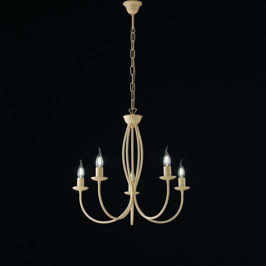 Lustre en fer décapé ivoire à cinq lumières 55x h53 cm