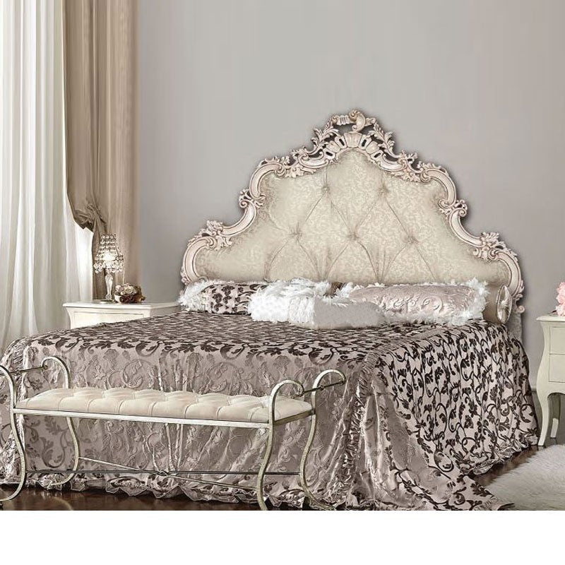 Lit double baroque avec tête de lit sculptée et conteneur rembourré 175x202xh.175 cm