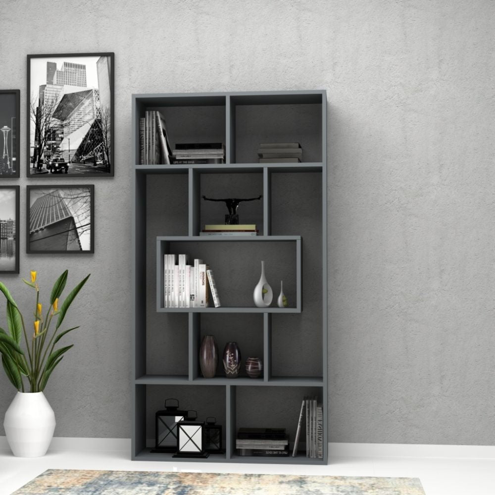 Bibliothèque face gris béton 90x30x170H cm.