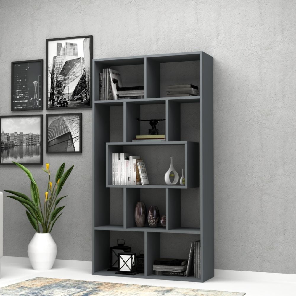 Bibliothèque face gris béton 90x30x170H cm.