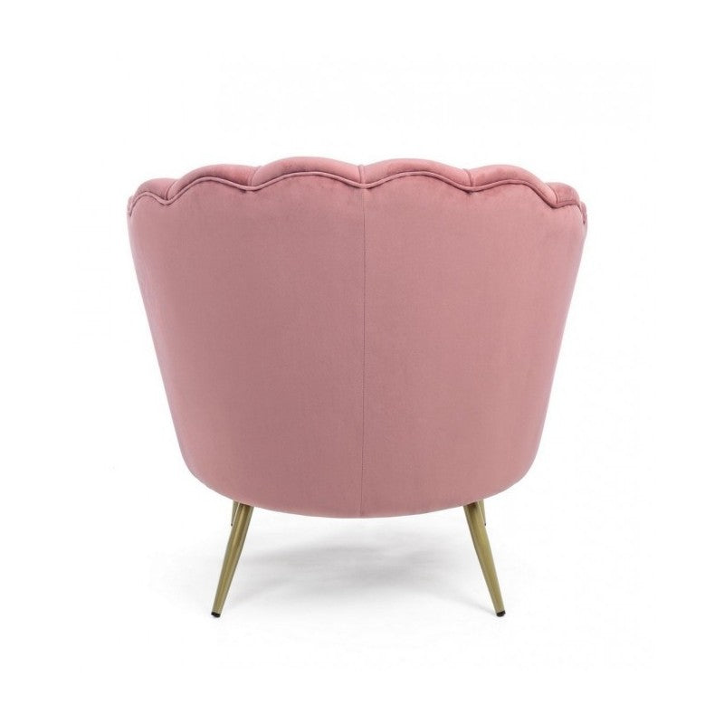 Fauteuil rétro en velours rose paon 80 x 76 x 84 h cm