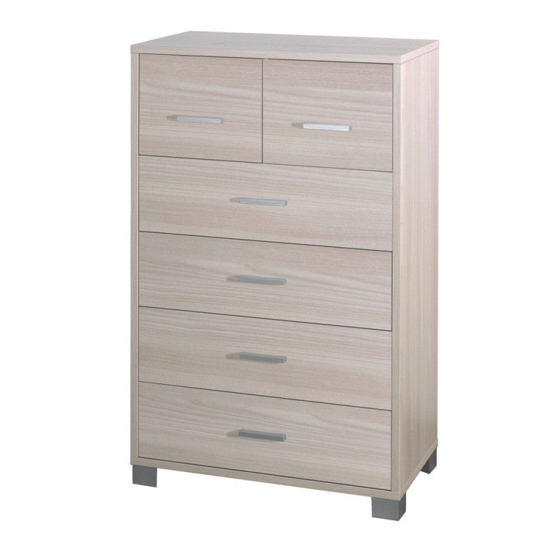 Commode haute pour chambre à coucher avec six tiroirs en Light Olmo 70x41x h112 cm