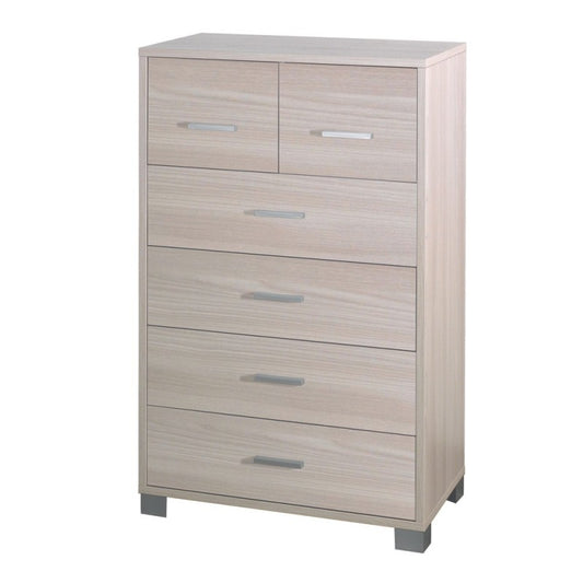 Commode haute pour chambre à coucher avec six tiroirs en Light Olmo 70x41x h112 cm