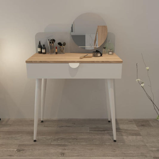 Coiffeuse Krell avec sonoma et miroir blanc