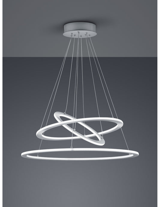 Suspension LED dimmable 3 anneaux Durban Nickel Ø80 cm Trio Lighting