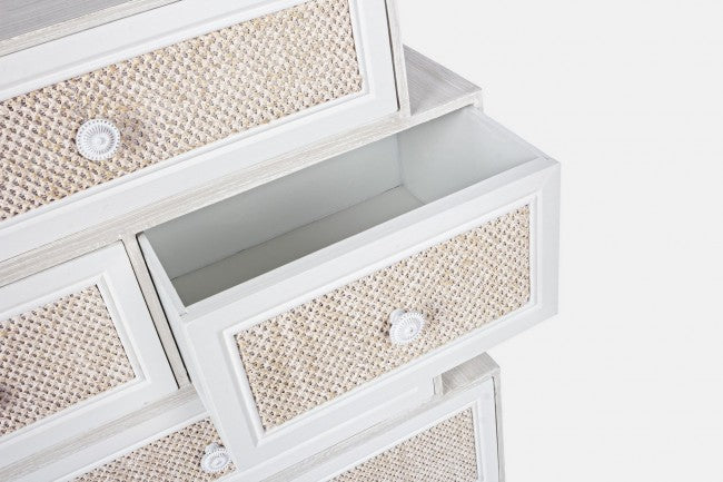 Commode 6 tiroirs Montiel blanche en bois de style rustique