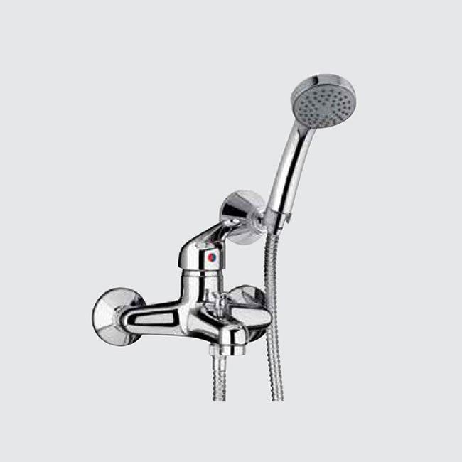 Mitigeur de baignoire extérieur chromé complet avec douche et support mural