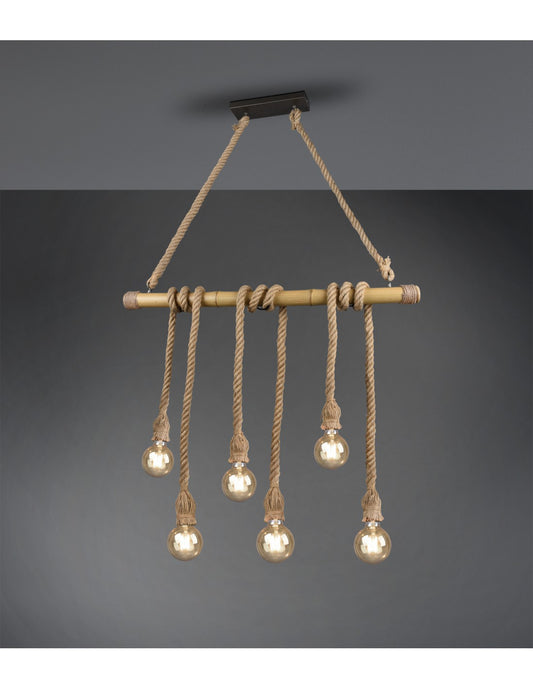 Suspension vintage Wilma en bambou et corde L100 cm Trio Luminaire