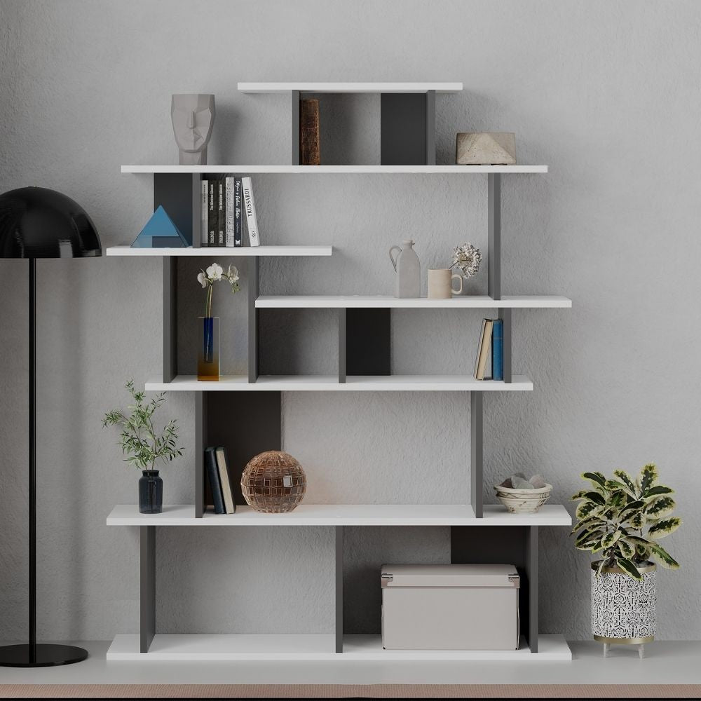 Bibliothèque design Apollon en blanc anthracite