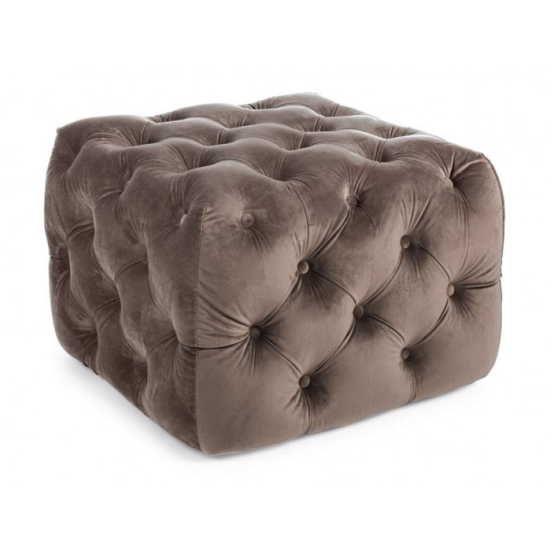 Pouf EVAN S en velours gris tourterelle 62x62x h46 cm