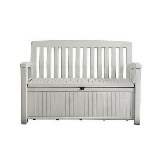 Coffre en résine finition effet bois Banc de terrasse blanc 132,7x61,2xh.89 cm