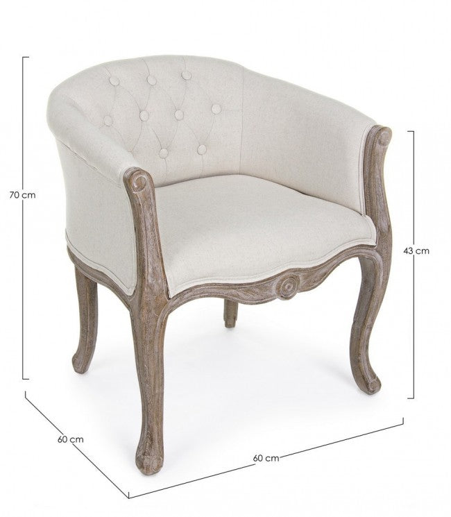 Fauteuil classique Diva en bois et tissu naturel