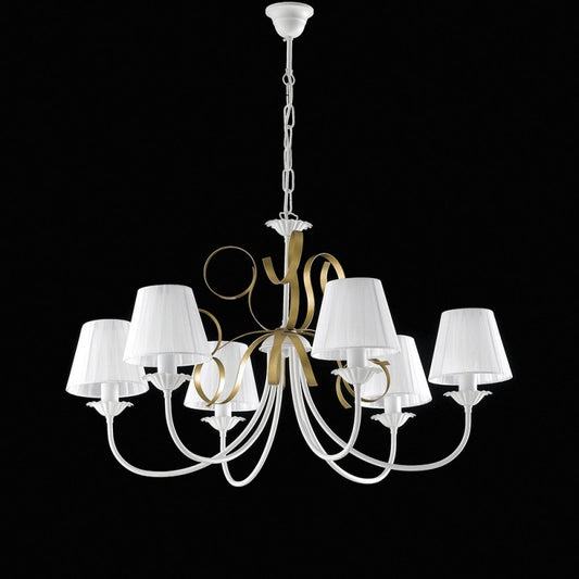 Lustre classique en fer Shabby White Gold abat-jour six lumières 83x h50 cm