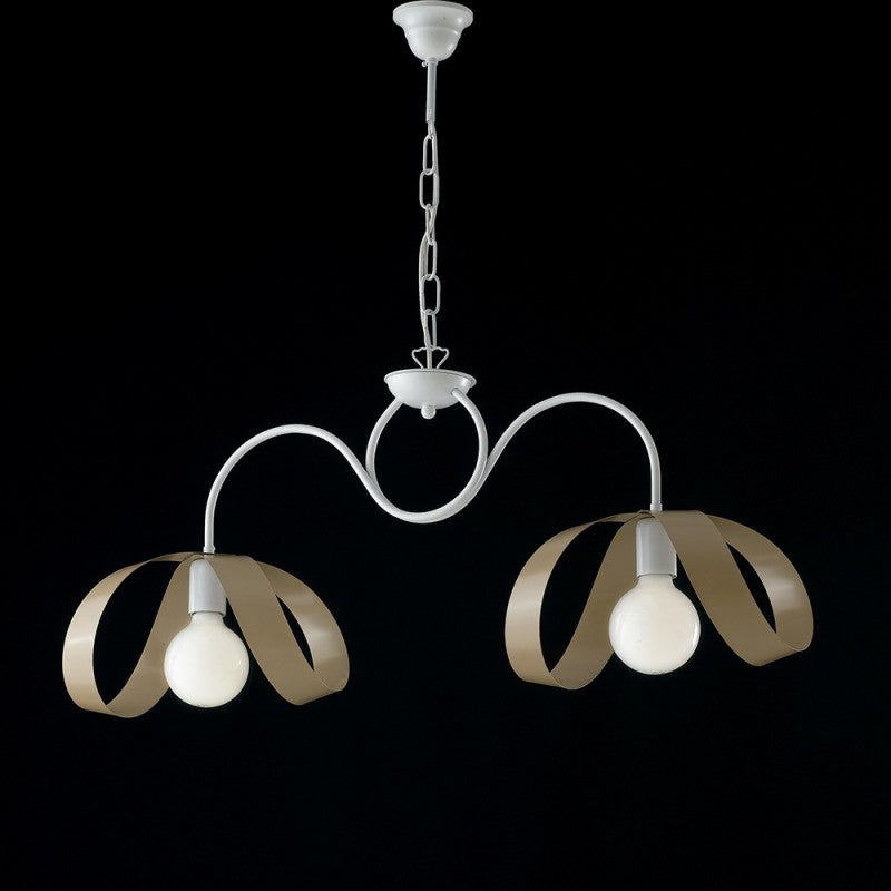Lustre suspension moderne en fer gris tourterelle blanc à deux lumières 82x h35 cm