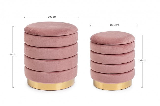 Set2 Pouf de Rangement Darina Rose Antique en velours