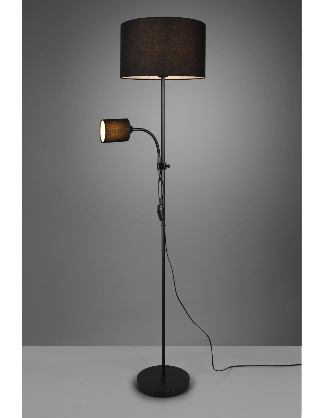 Lampadaire Owen 1xE27+Spot Noir et abat-jour tissu L36 cm Trio Lighting