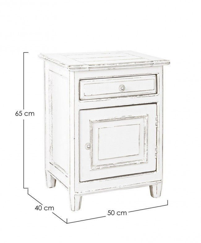 Table de chevet Colette en bois blanc 1 porte 1 tiroir 50 x 40 x 65 cm