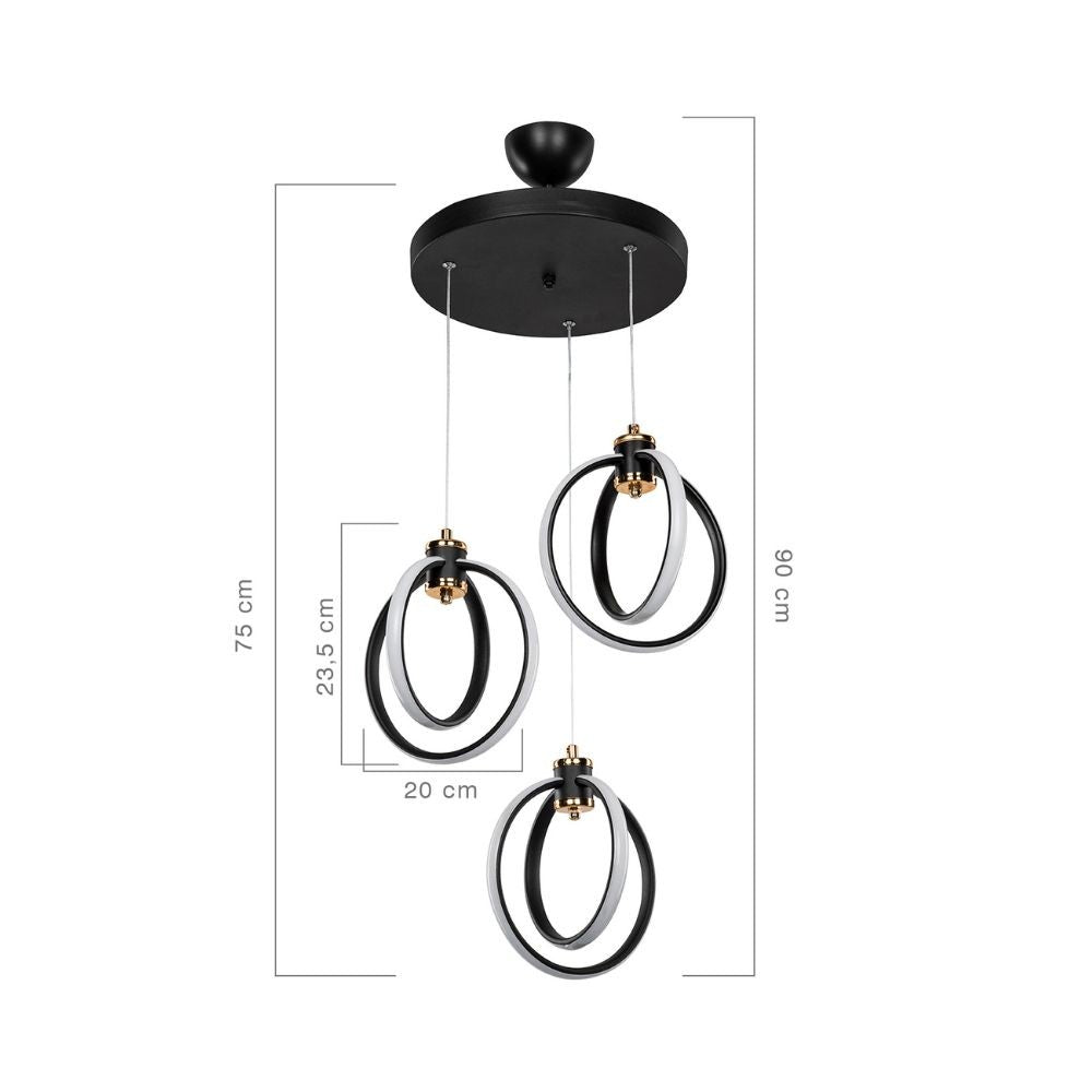Lampe à suspension Felicia avec trois points lumineux circulaires LED ASZ1593