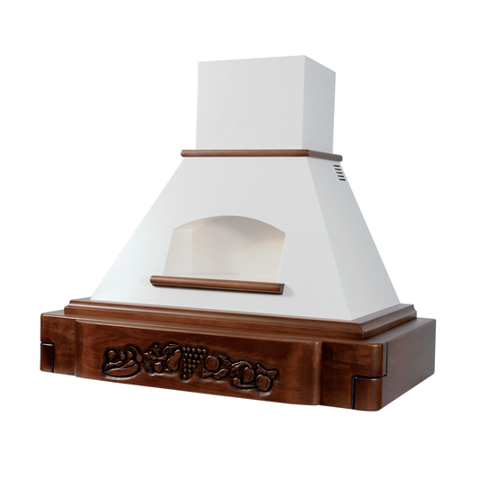 Hotte de cuisine rustique blanche KATIA avec cadre en bois incrusté couleur tabac 90 cm