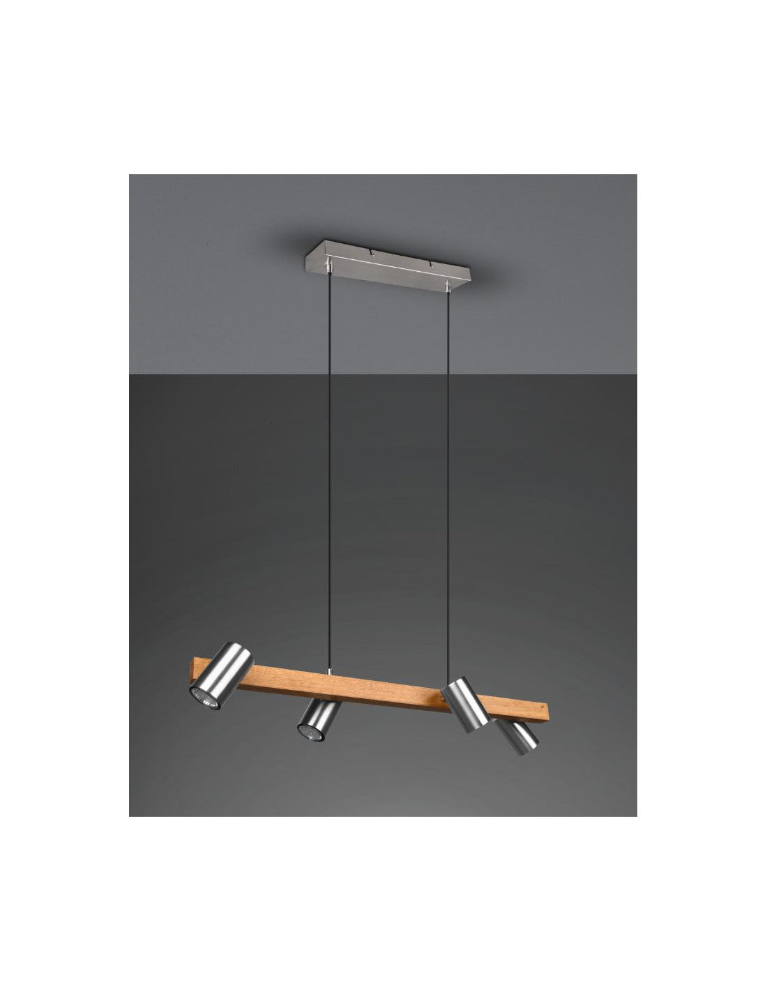 Lustre linéaire en bois et nickel 4 spots cylindriques orientables Marley Trio Lighting