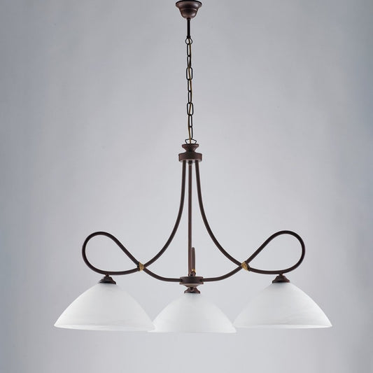 Lustre Arte Povera en fer noir rouillé à trois lumières 78x h65 cm