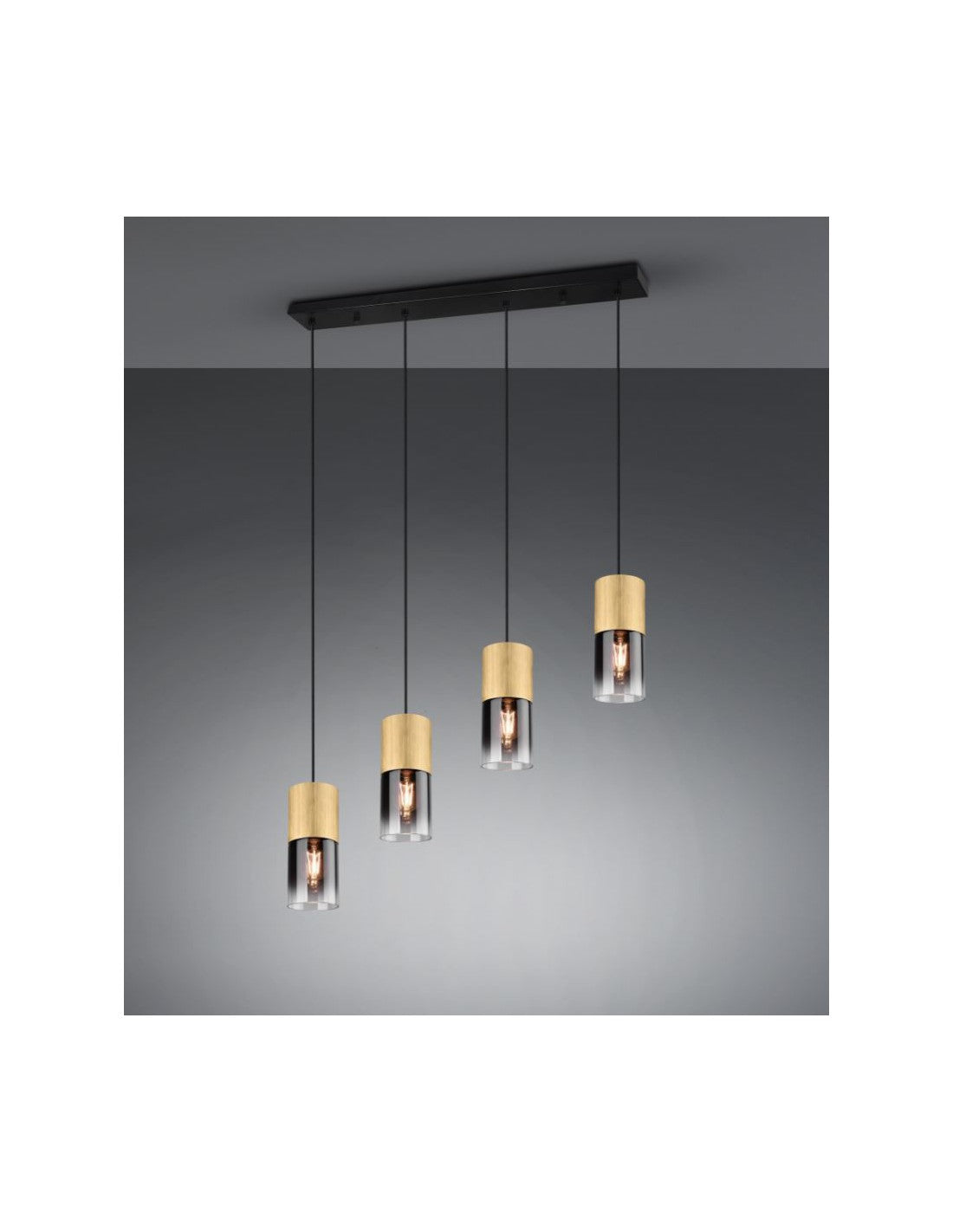 Lampe à Suspension Island 4 Cylindres en Laiton avec Éclairage Robin Trio en Verre Fumé