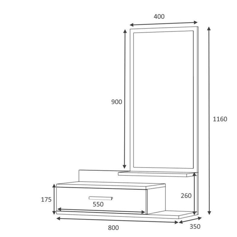 Meuble d'entrée Joy en béton avec miroir