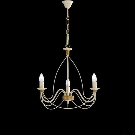 Lustre en fer Décape ivoire finition dorée, trois lumières 49x h43 cm