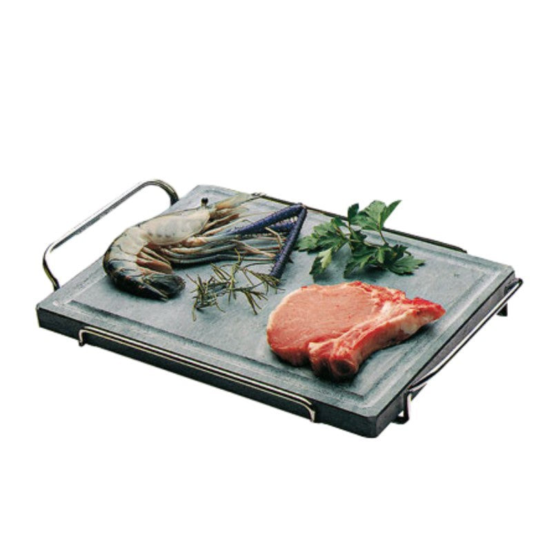Assiette en pierre ollaire en pierre naturelle avec support pliable Ompagrill DS40-50 SP 50x40 cm