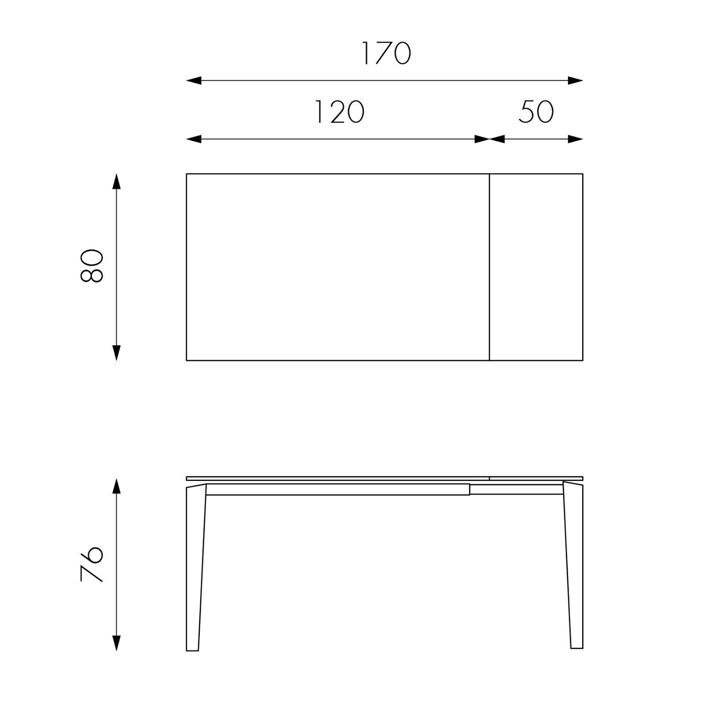 Table extensible avec plateau en céramique 120/170x80 cm