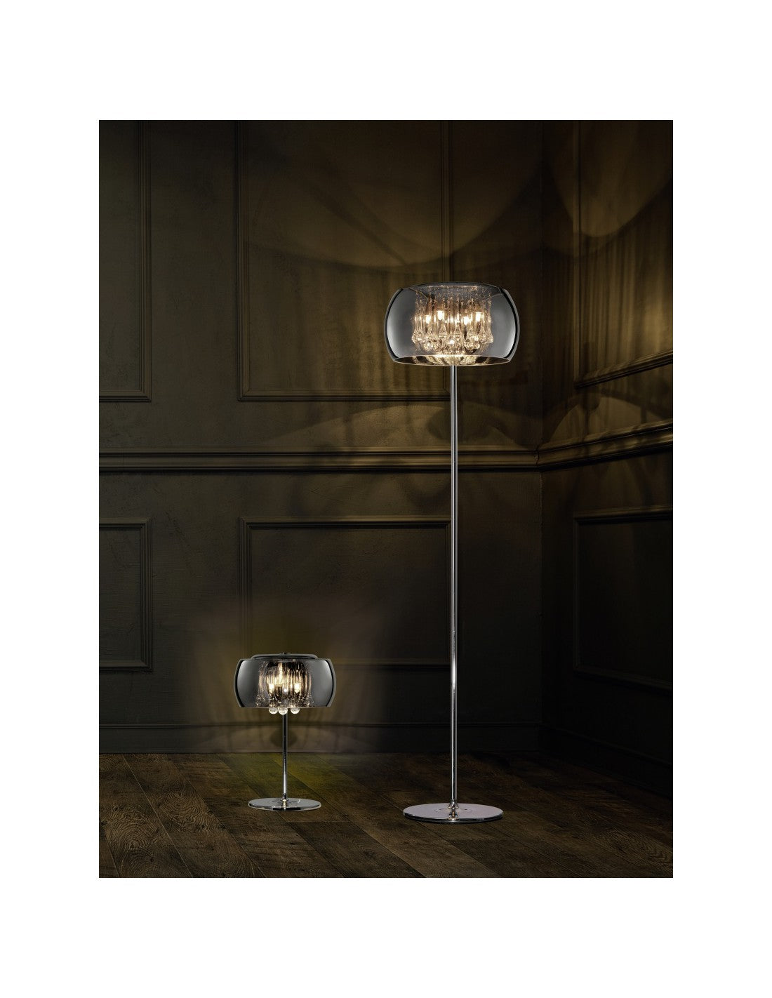 Lampadaire Steam en verre chromé et pampilles H158 cm Trio Lighting
