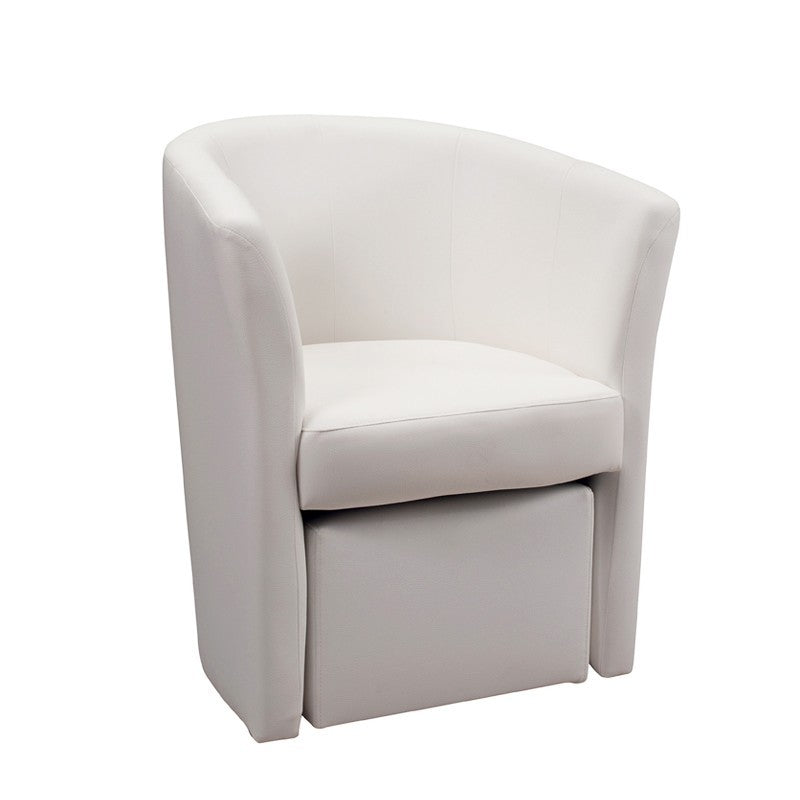 Fauteuil rembourré recouvert d'éco-cuir blanc et pouf amovible 64x63xh.76