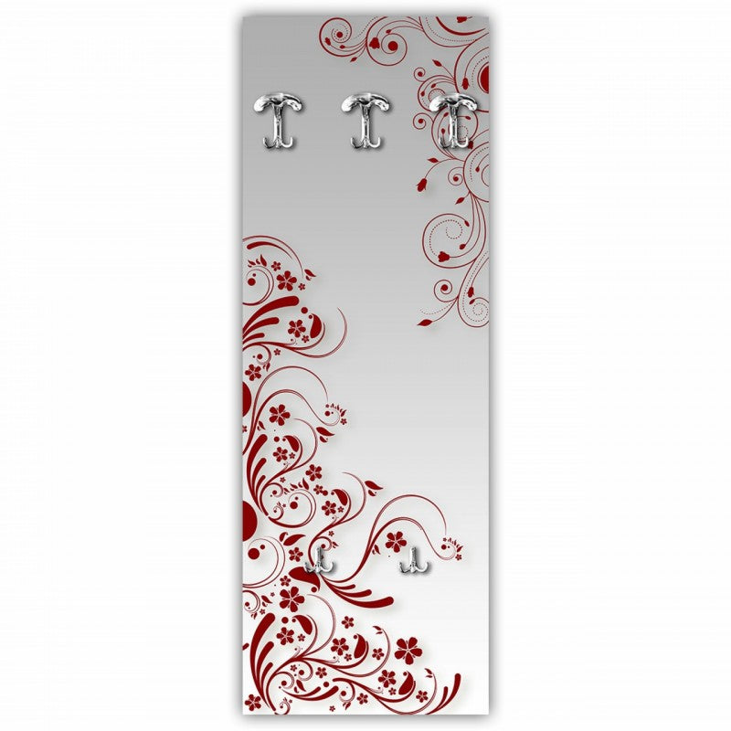 Cintre mural d'entrée Fleurs Rouge 46x125 cm