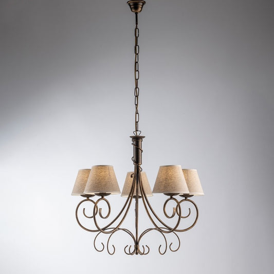 Lustre Vienna Marron Or cinq lumières effet tissu abat-jour 60x h58 cm