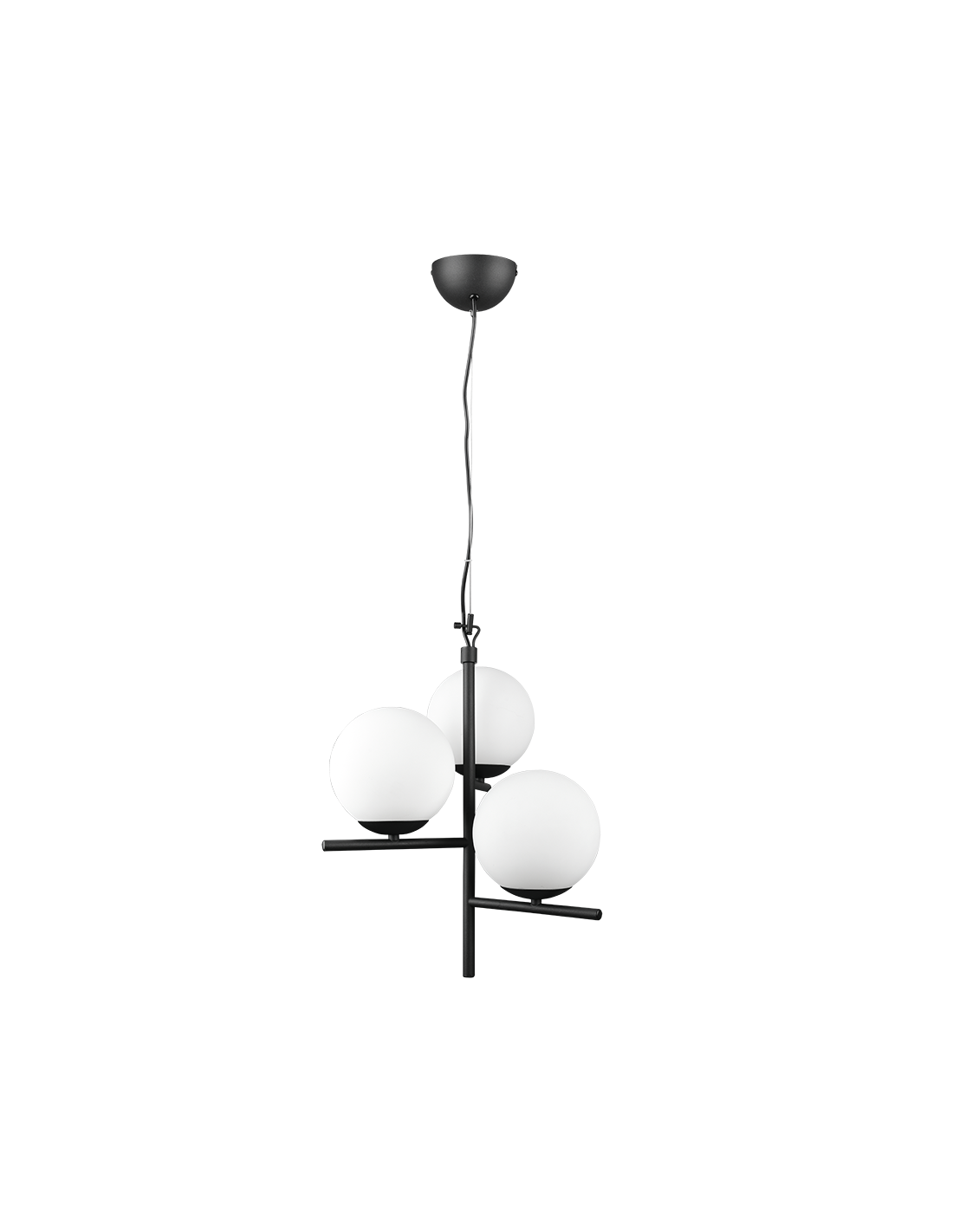 Lustre Suspension Noir 3 Sphères Verre Blanc Pure Trio Lighting