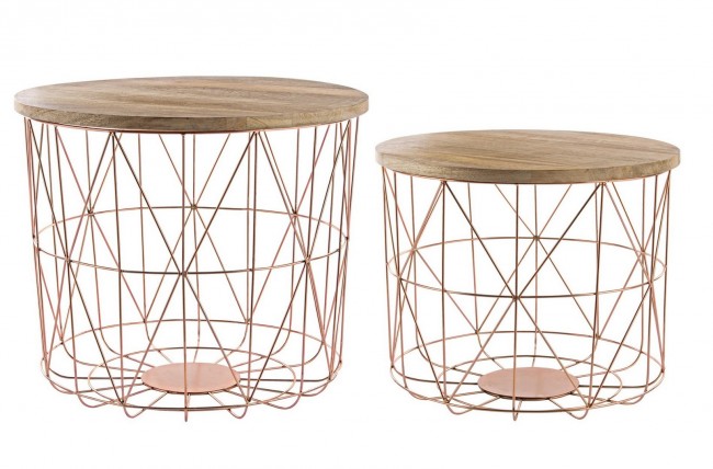 Ensemble de 2 tables basses avec récipient et tissage de cuivre