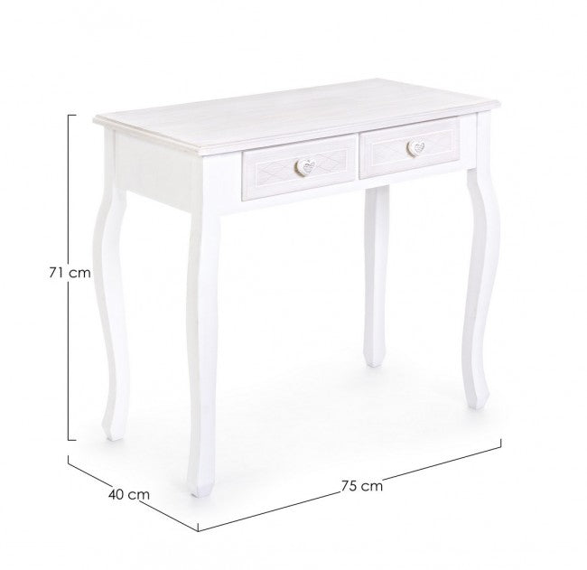 Table console classique en bois blanc Charlene avec 2 tiroirs