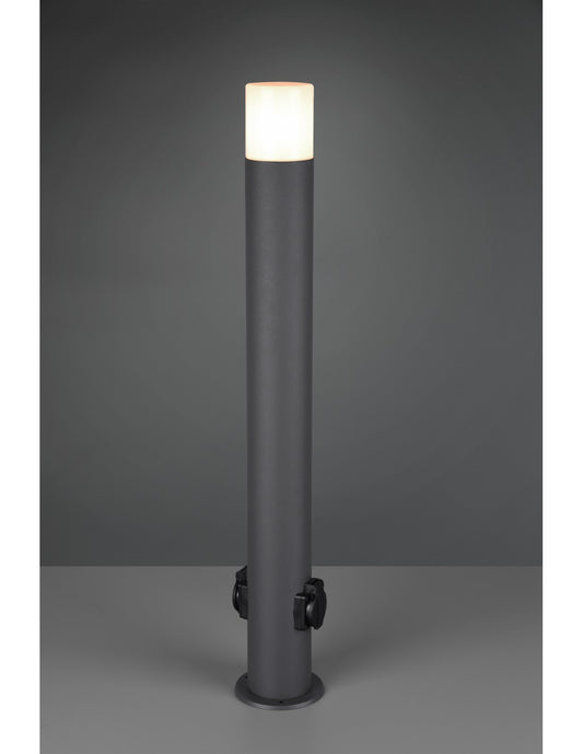 Hoosic 1xE27 Poteau Extérieur avec 2 Prises Schuko Anthracite H80 cm IP44 Trio Eclairage