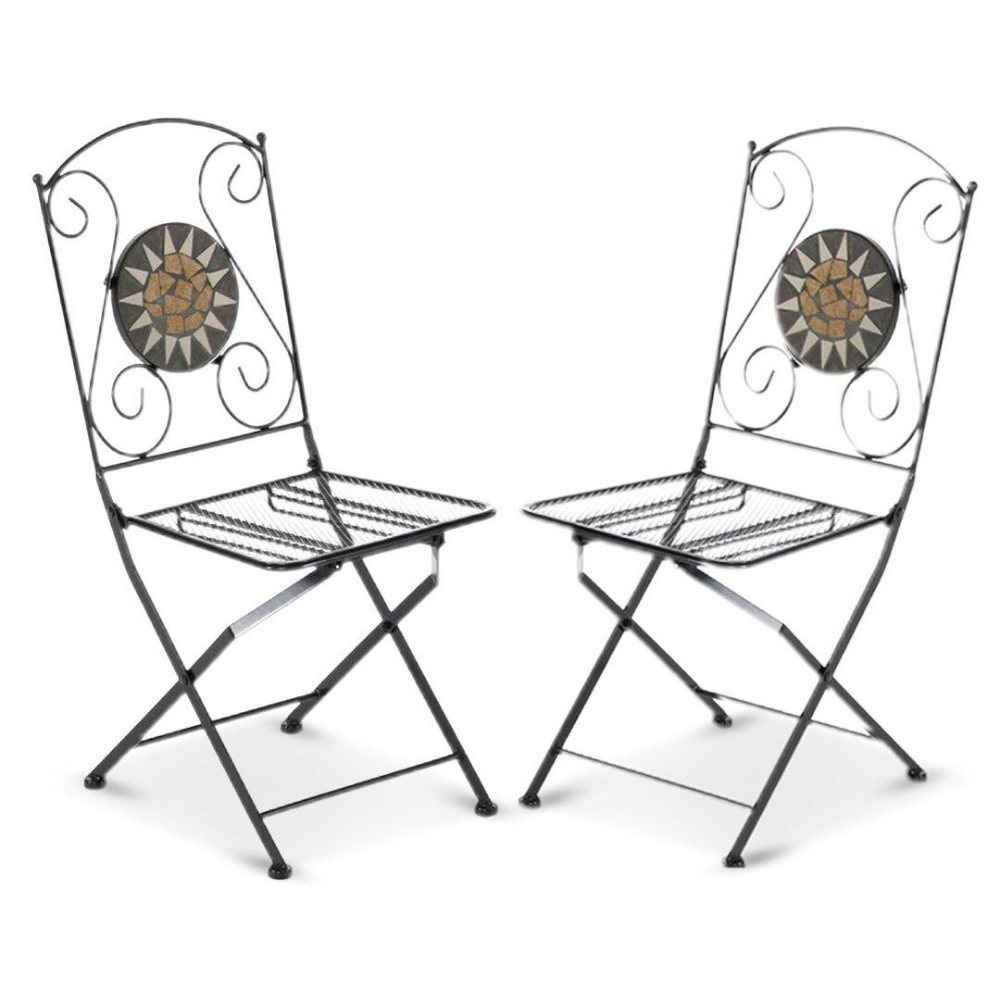 Chaise pliante en fer pour extérieur Noir MUSA 42x55x h95 cm Lot de 2 pièces